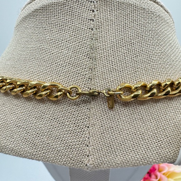 Vintage Monet Twisted Cream Enamel Pendant Choker Necklace Retro Signed 16” - Picture 10 of 13
